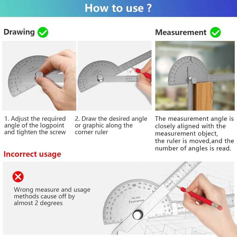ForoGore Stainless Steel Protractor 180 Degrees Two Arm Ruler Adjustable Angle Protractor Woodworking Ruler Craftsman Angle Measure Tool (30 cm/ 11.8 Inch) - Image 2